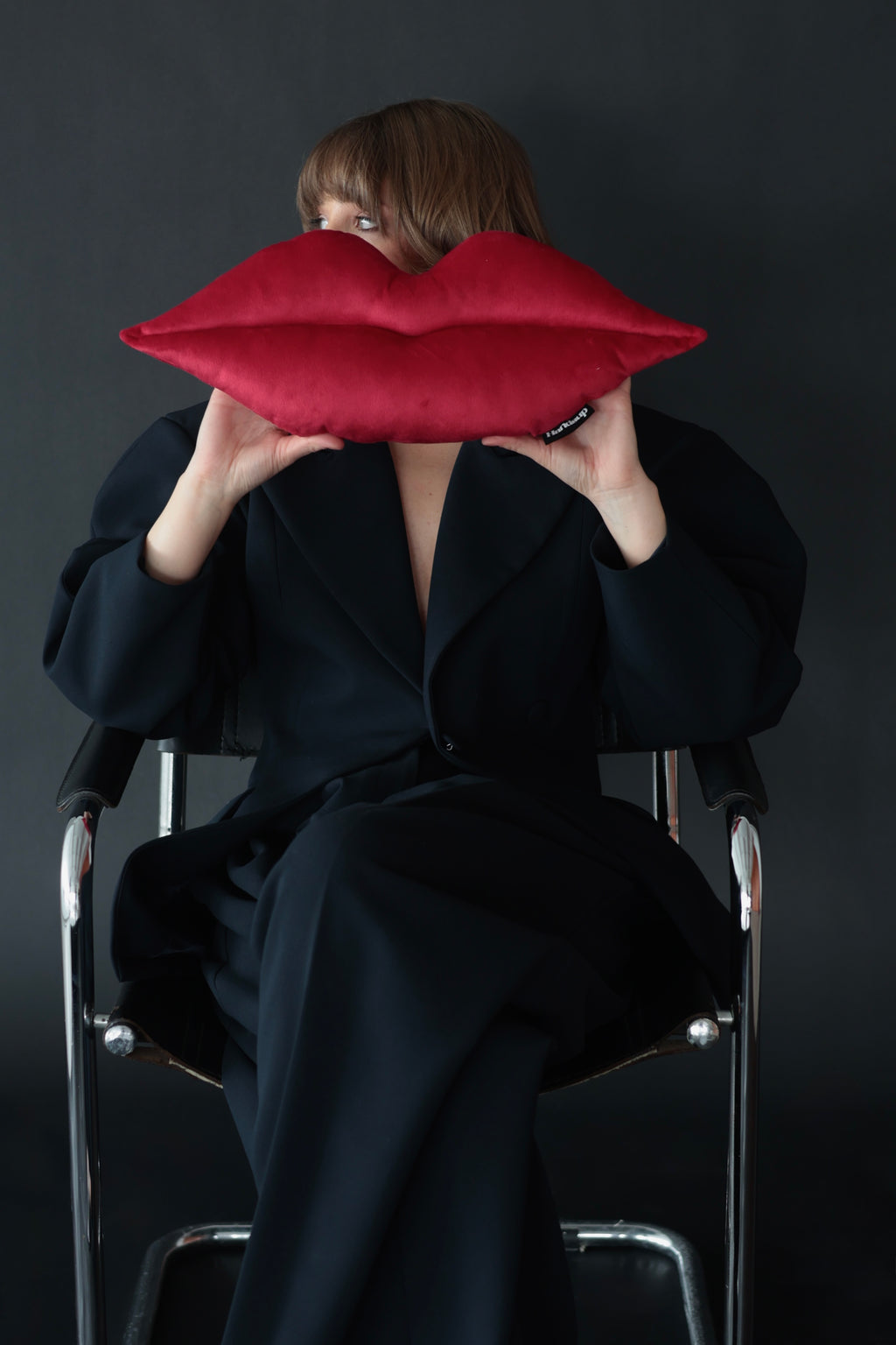 Velvet Lips Pillow in Ruby Red