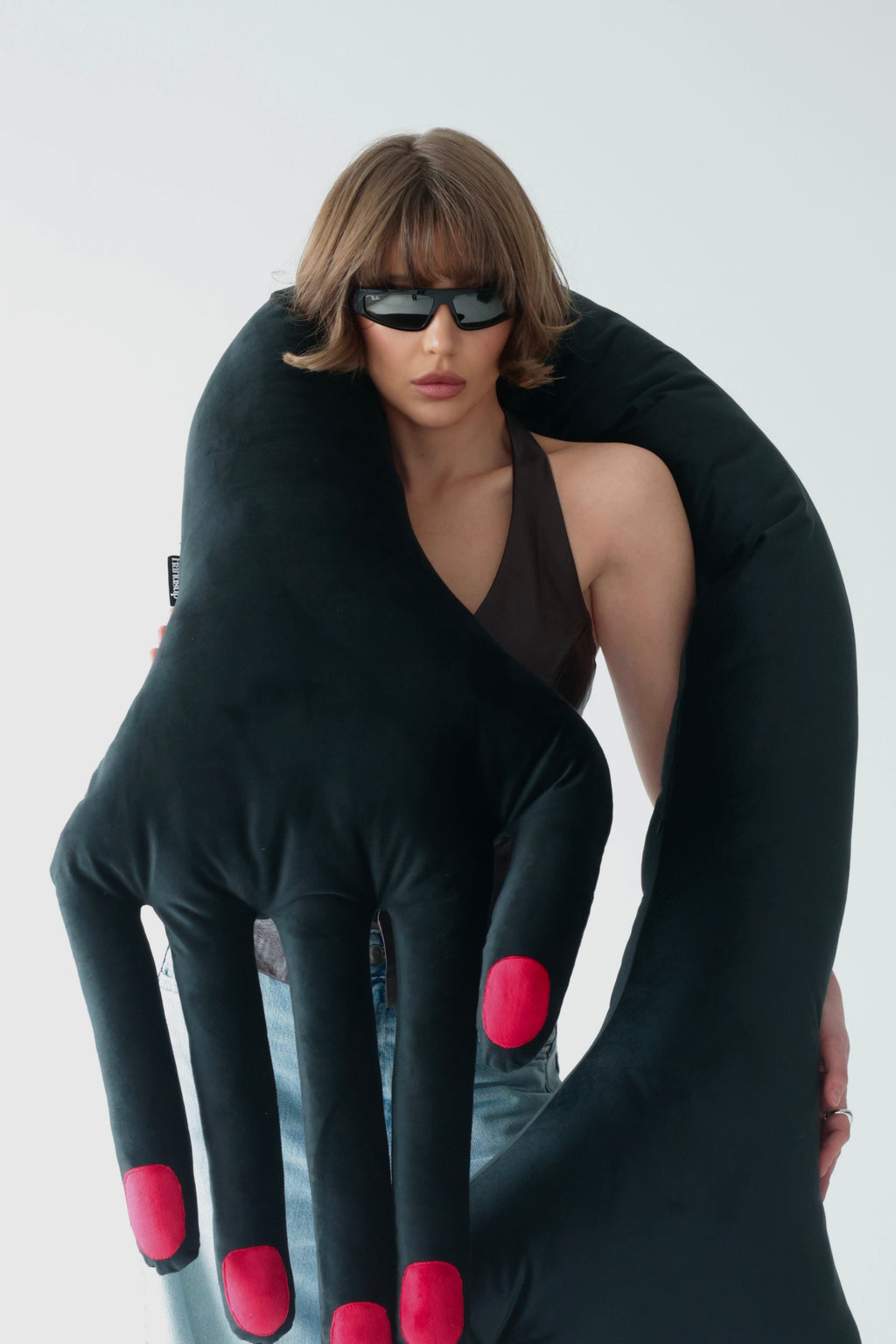 Hand-Shaped Pillow in Deep Black Velvet